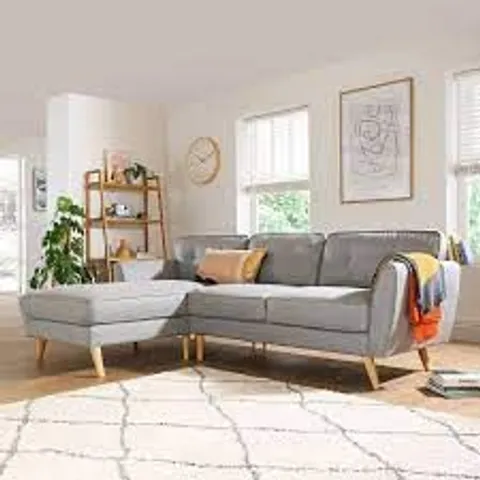 BOXED DESIGNER HARLOW LIGHT GREY FABRIC L SHAPED SOFA (ONLY BOX 2 OF 2)