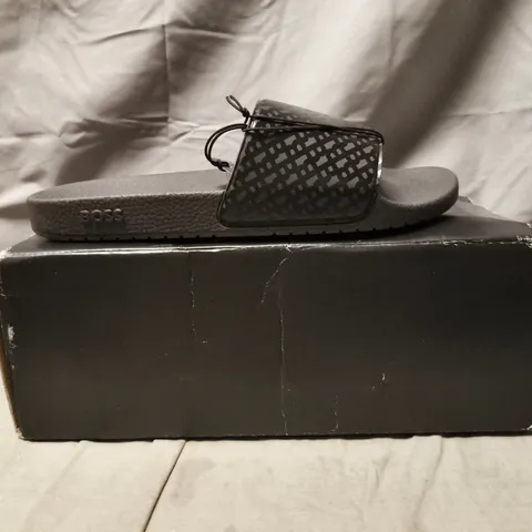 BOXED PAIR OF BOSS SLIDERS IN BLACK SIZE EU 44
