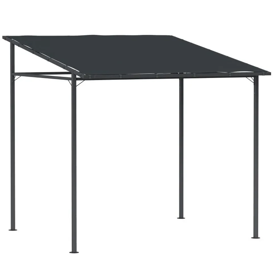 BOXED OUTSUNNY 2.4 X 2.4 M WALL MOUNTED PERGOLA GAZEBO WITH PA COATING FABRIC AND METAL FRAME, UPF30+, LEAN TO GARDEN GAZEBO, WIND RESISTANT OUTDOOR SUN SHADE SHELTER FOR GARDEN, DECK, DARK GREY