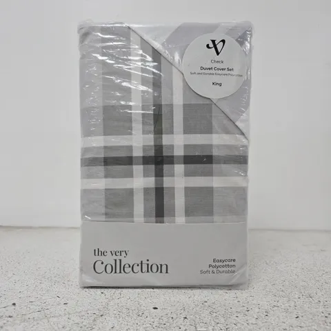 GREY CHECK DUVET COVER SET - KING SIZE