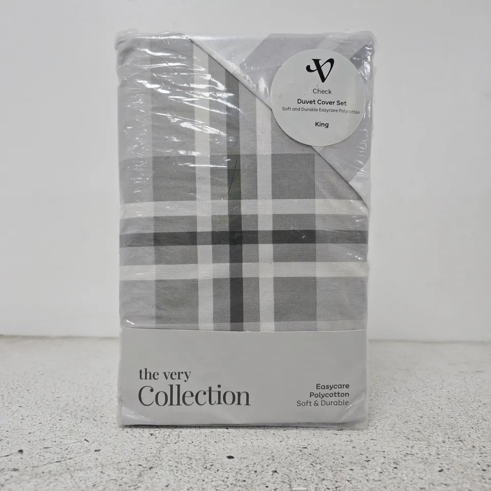 GREY CHECK DUVET COVER SET - KING SIZE