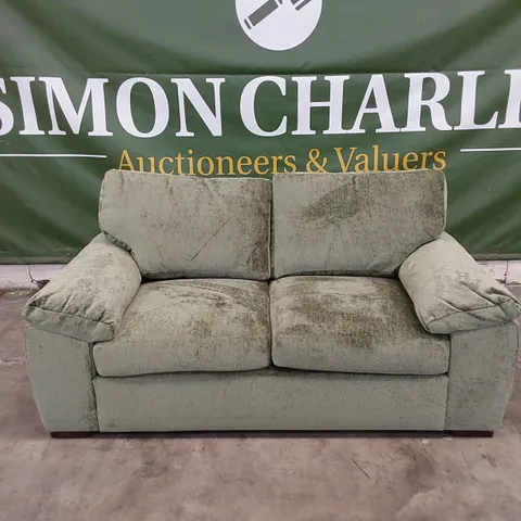QUALITY DESIGNER SALERNO STANDARD 2 SEATER FABRIC SOFA - OLIVE GREEN