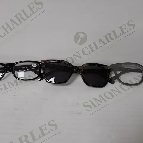 1 PAIR OF SUNGLASSES AND 2 PAIRS OF READING GLASSES GREY MIX