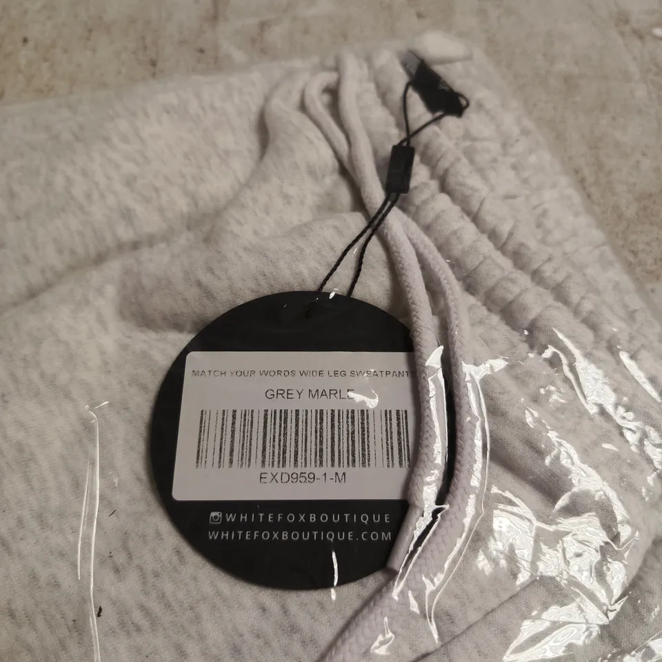 WHITE FOX GREY MARLE MATCH YOUR WORDS WIDE LEG SWEATPANTS