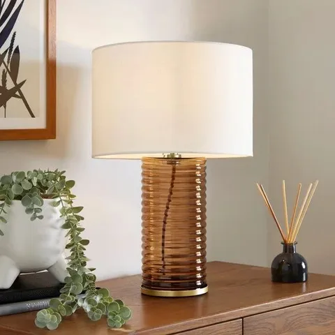 BOXED NICO RIBBED GLASS TABLE LAMP - AMBER