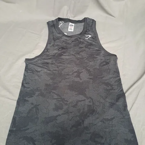 GYMSHARK GEO SEAMLESS SLIM FIT TANK IN BLACK SIZE L