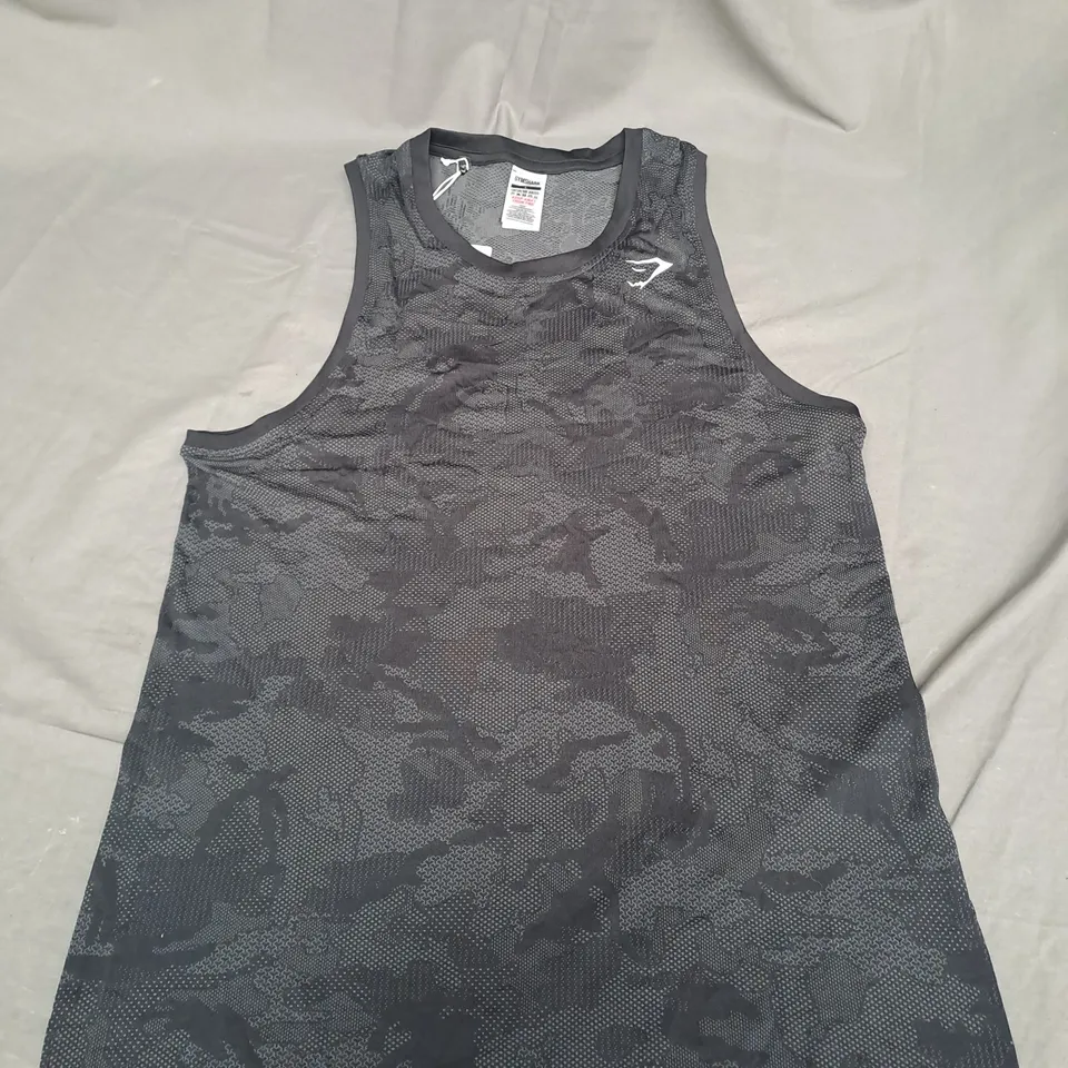 GYMSHARK GEO SEAMLESS SLIM FIT TANK IN BLACK SIZE L