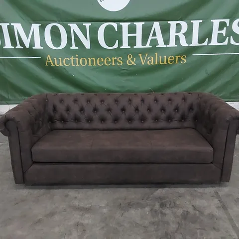 DESIGNER CHESTERFIELD STYLE 3 SEATER SOFABED IN CHOCOLATE BROWN