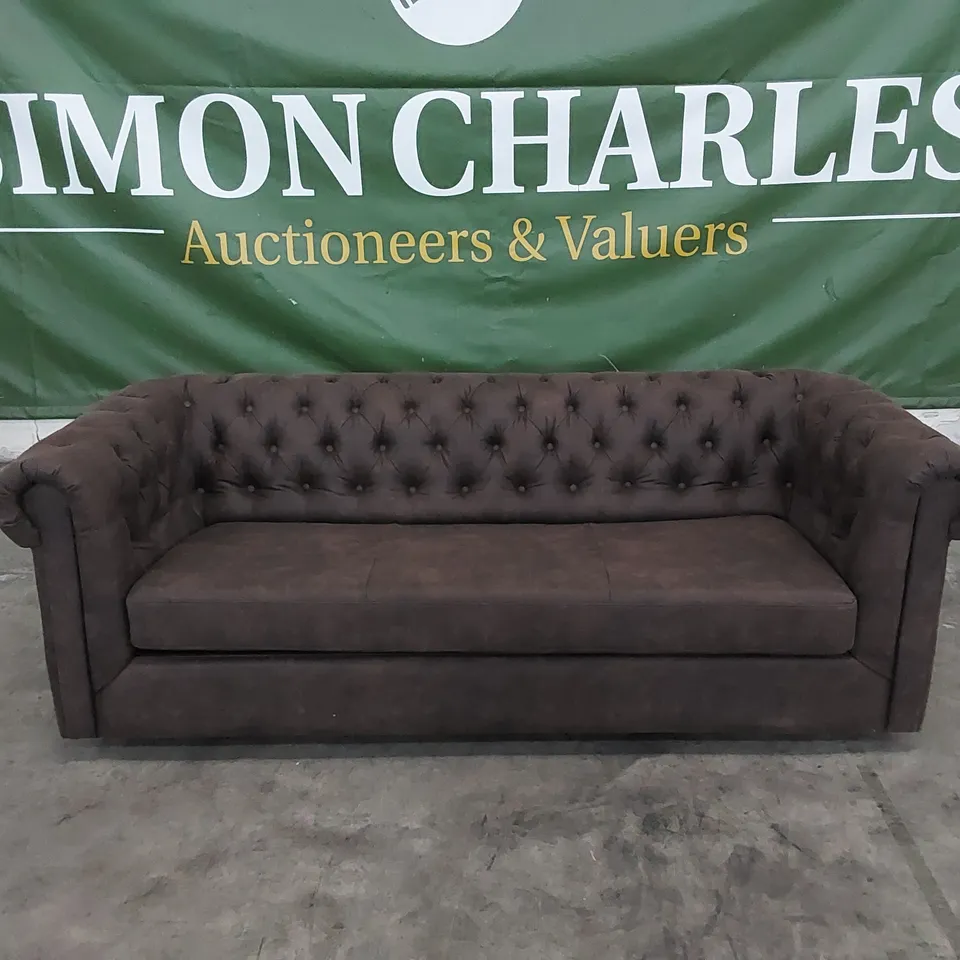 DESIGNER CHESTERFIELD STYLE 3 SEATER SOFABED IN CHOCOLATE BROWN