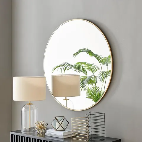 BOXED EMMA 100cm GOLD FRAME ROUND WALL MIRROR (1 BOX)
