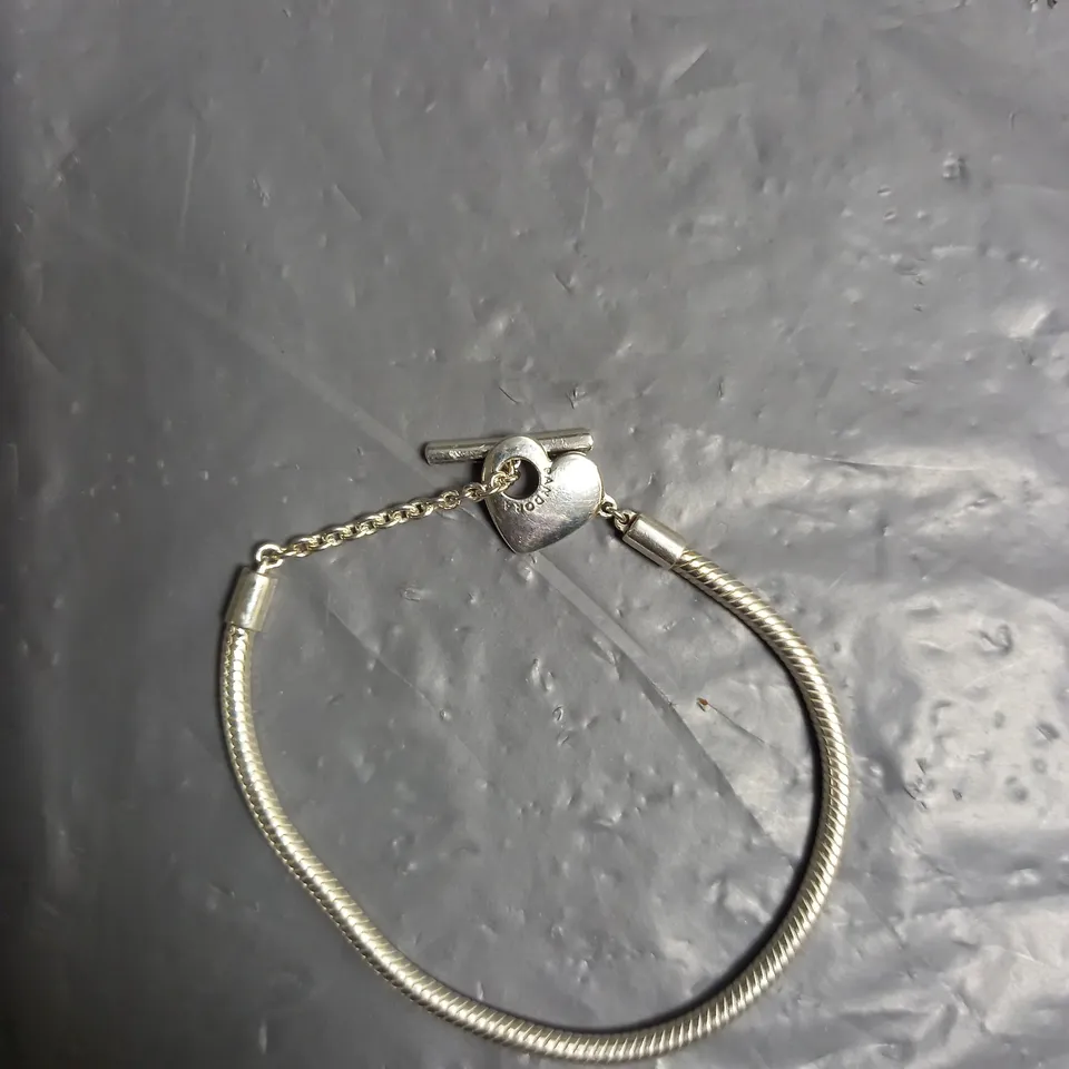 PANDORA SIVER ROPE HEART CHARM BRACELET