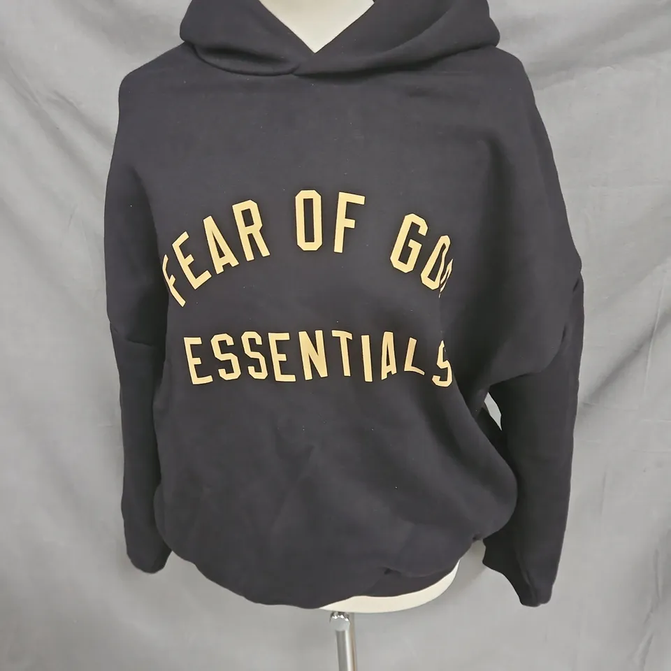 ESSENTIALS FEAR OF GOD FRONT LOGO HOODIE IN BLACK SIZE S