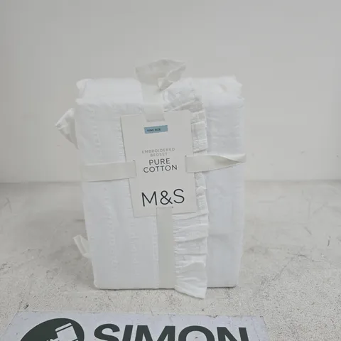 M&S EMBROIDERED PURE COTTON KING SIZE EMBROIDERED BEDSET