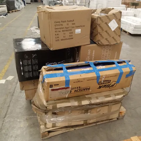 PALLET OF ASSORTED INCOMPLETE OR DAMAGED HOUSEHOLD GOODS AND PRODUCTS TO INCLUDE; PRAM PARTS, BBQ, TRAMPOLINE PARTS ETC