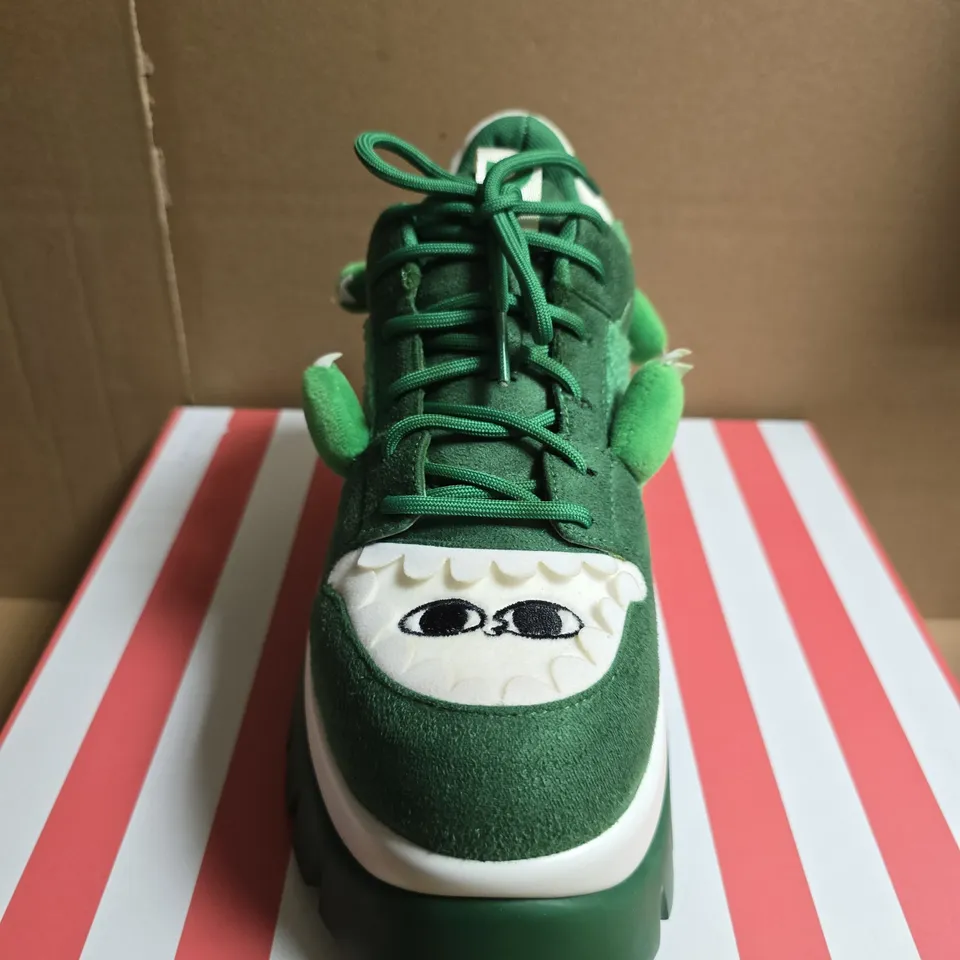 BOXED PAIR OF KOI X KETNIPZ BEANZILLA PLATFORM TRAINERS - GREEN, UK 6