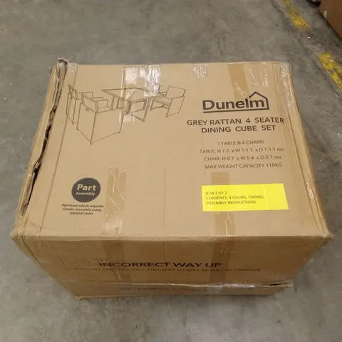 BOXED SET OF 4 GREY RATTAN OUTDOOR CUBE DINING CHAIRS // CHAIRS ONLY (1 BOX)