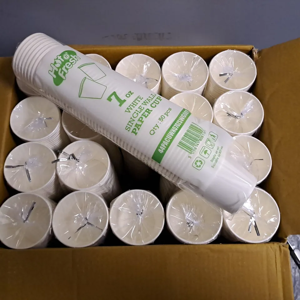 BOXED HOT N FRESH 7OZ SINGLE WALL PAPER CUPS - 20 SLEEVES 50-PIECES PER SLEEVE