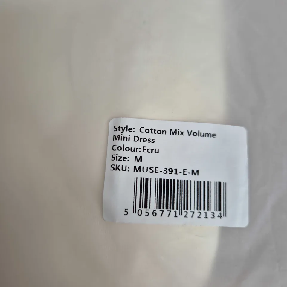 ODDMUSE LONDON COTTON MIX VOLUME MINI DRESS – ECRU, UK SIZE M