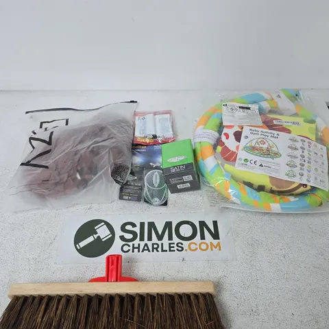 BOX OF APPROXIMATELY 15 ASSORTED ITEMS INCLUDING A BABY ACTIVITY & GYM PLAY MAT, AN ULTRA PRO SATIN CUBE DECK BOX AND EUROLITES BEAM REFLECTORS