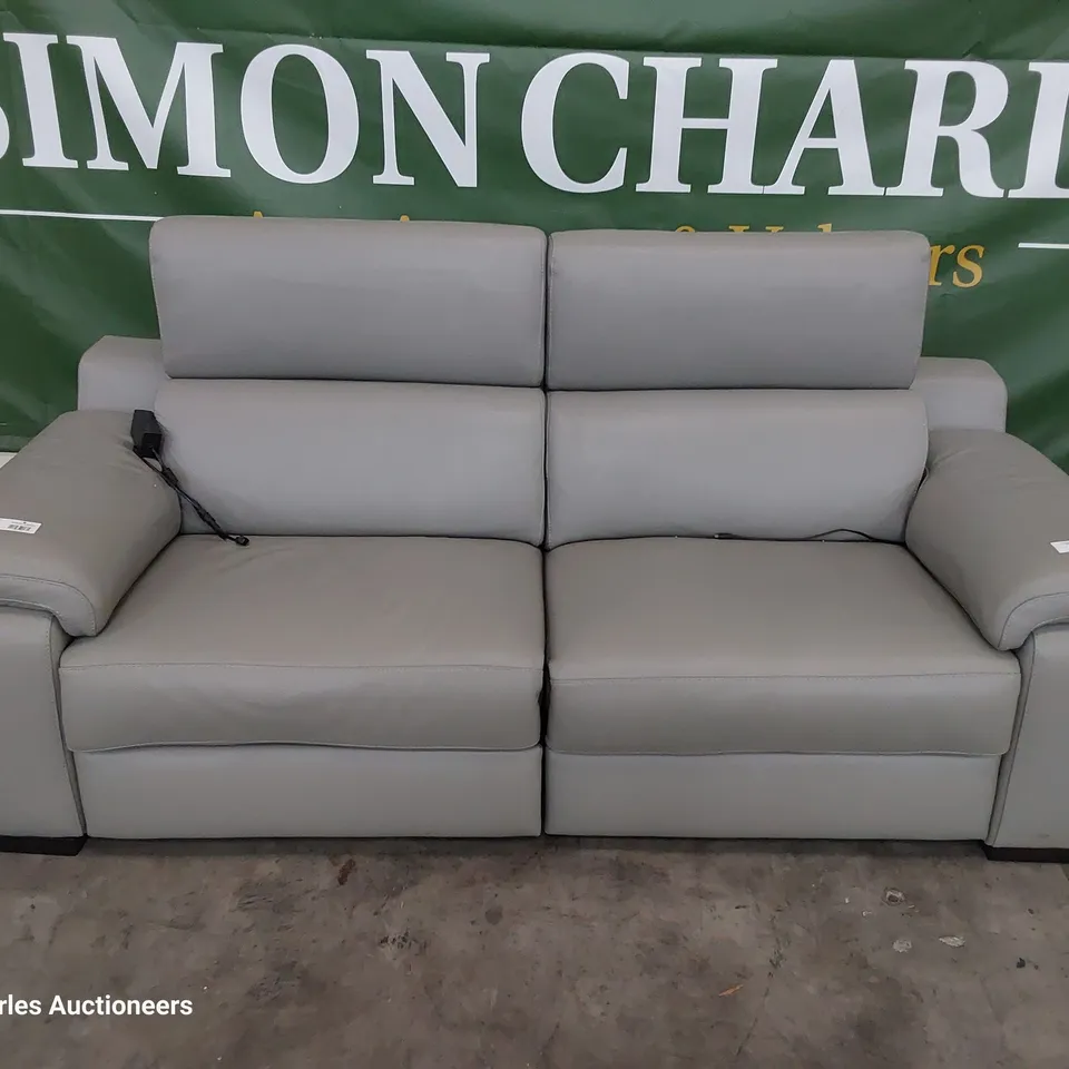 QUALITY ITALIAN DESIGNER RICCARDO POWER RECLINING THREE SEATER SOFA GREY LEATHER 
