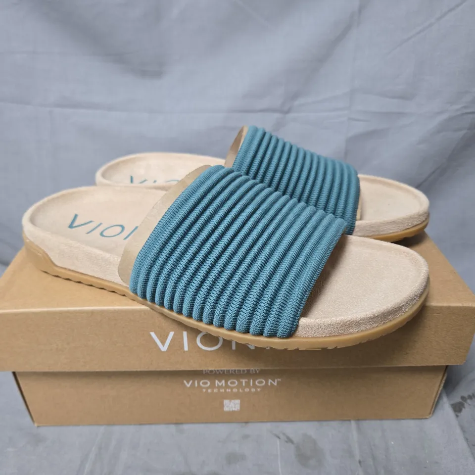 BOXED VIONIC EVIE KNIT SLIDE SANDALS – BLUE, UK 6