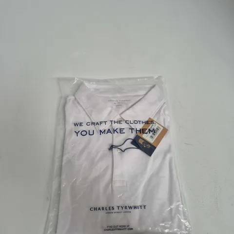 CHARLES TYRWHITT WHITE SHORT SLEEVE JERSEY POLO SHIRT – MEDIUM