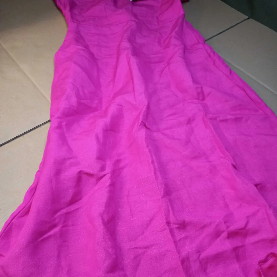 OASIS HOT PINK V NECK LINEN MIX TAILORED MIDI DRESS - SIZE 10
