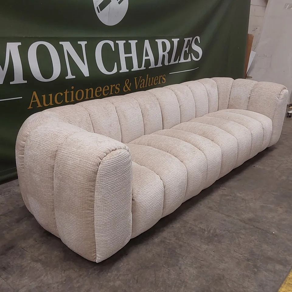 QUALITY DESIGNER DISKA MAXI GRAND 4 SEATER GLAM BLOCK FABRIC SOFA - NATURAL