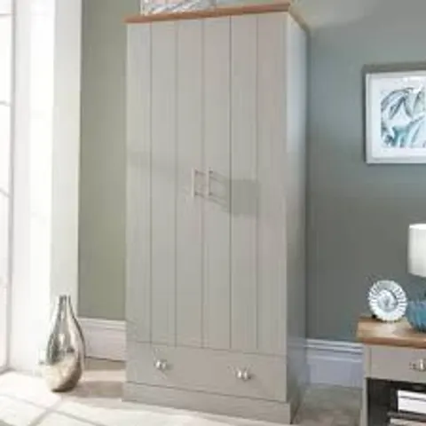 BOXED GFW KENDAL 2 DOOR SINGLE DRAWER GREY WARDROBE (2 BOXES)