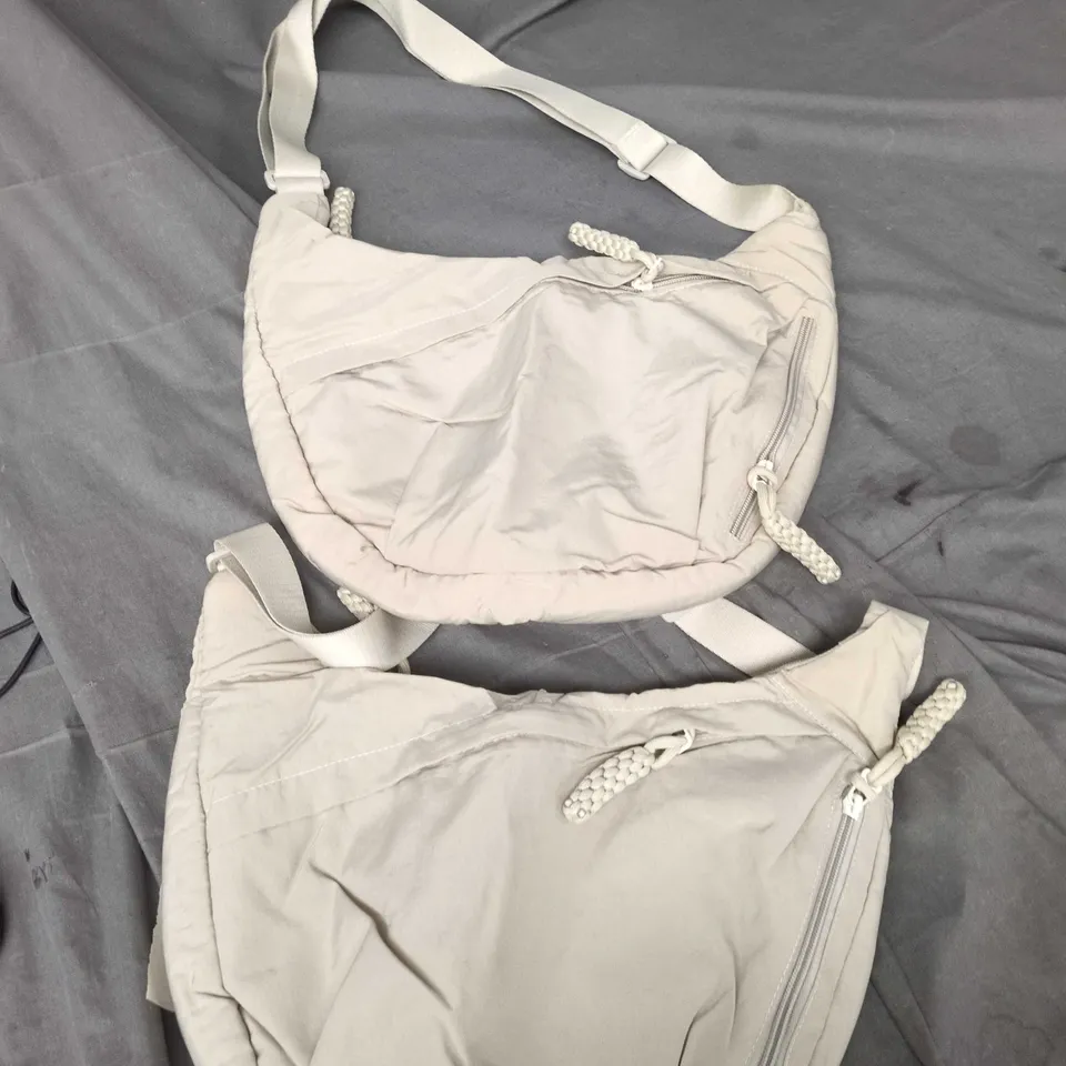 TWO GREY FABRIC SHOULDER BAGS WITH STRAPS 