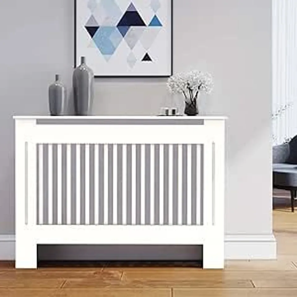 BOXED FATIVO HIGH RADIATOR COVER WOOD CABINET: EXTERNAL 92cm HEIGHT WHITE MEDIUM