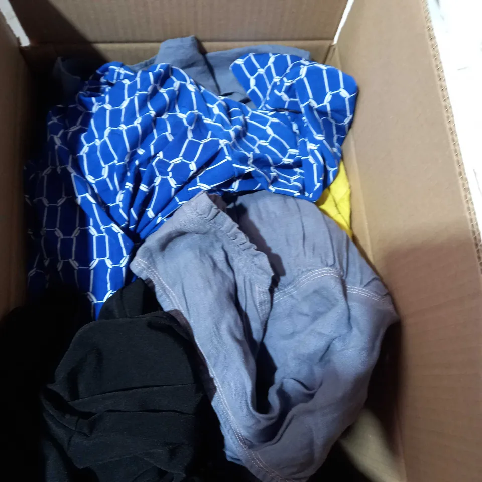 BOX OF APPROXIMATELY 10 ASSORTED CLOTHING ITEMS IN VARIOUS STYLES AND SIZES,TO ICLUDE RUTH LANGFORD,DU JOUR, ETC 