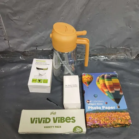 TOTE OF APPROXIMATELY 15 HOUSEHOLD ITEMS TO INCLUDE - PHOTO PAPER - AIR UP VIVID VIBES VARIETY PACK - TAP WATER PURIFIER