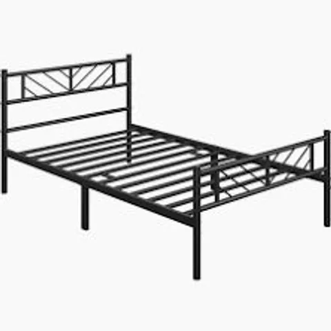 BOXED YAHEETECH MINIMALIST METAL SLATTED BED PLATFORM WITH ARROW HEADBOARD DESIGN - WHITE // SIZE: 135 X 190cm (1 BOX)