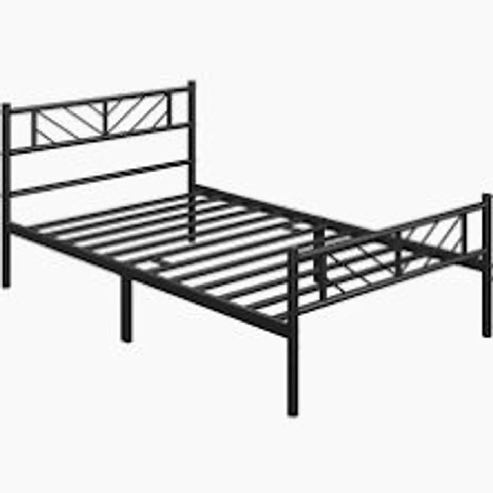 BOXED YAHEETECH MINIMALIST METAL SLATTED BED PLATFORM WITH ARROW HEADBOARD DESIGN - WHITE // SIZE: 135 X 190cm (1 BOX)