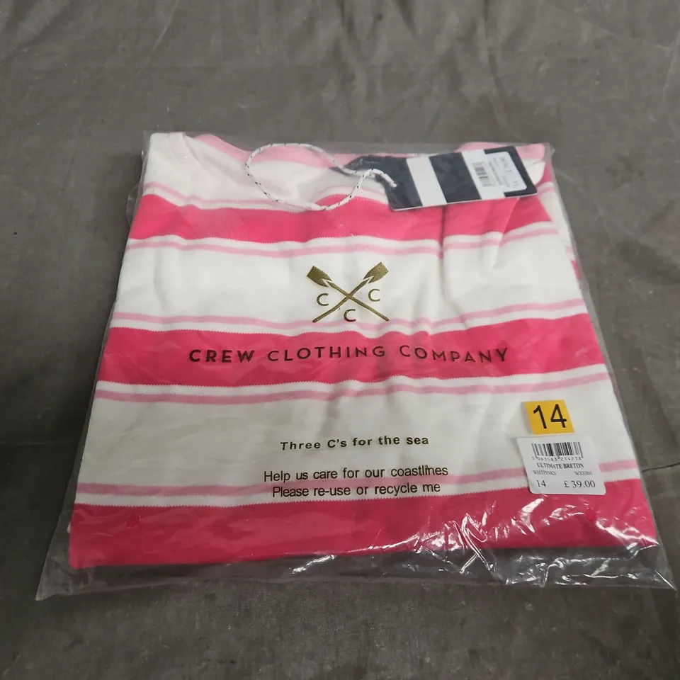 CREW CLOTHING COMPANY ULTIMATE BRETON TOP – PINK & WHITE STRIPE, UK 14