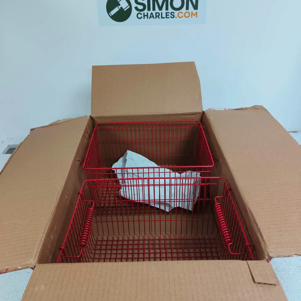 SET OF 2 RED METAL STORAGE BASKETS