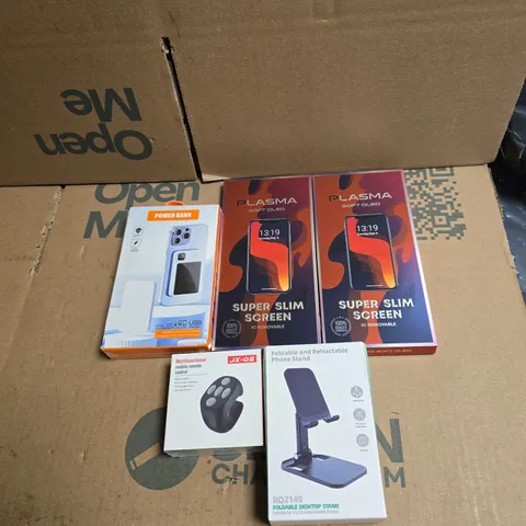 TOTE OF APPROXIMATELY 20 ASSORTED ITEMS TO INCLUDE PHONE CASES, POWER BANK, PHONE STAND ETC