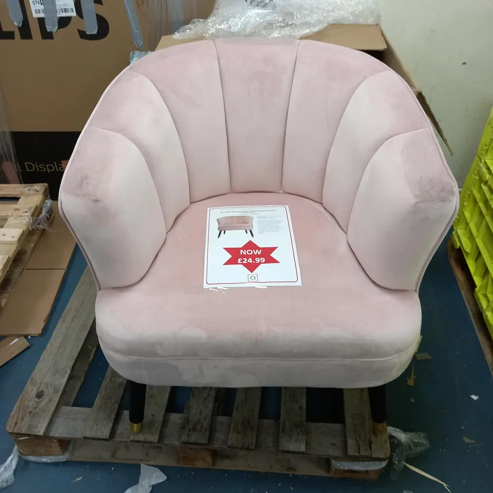 BOXED PINK VELVET-EFFECT ARMCHAIR - COLLECTION ONLY 