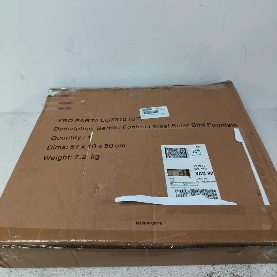 BERNINI SOLAR COLOUR CHANGING STEEL BIRD BATH FOUNTAIN