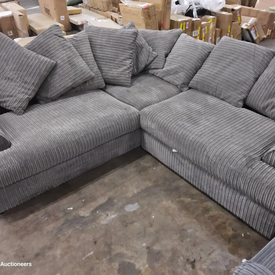 DESIGNER CORNER SOFA WITH SCATTER CUSHIONS GREY JUMBO CHORD