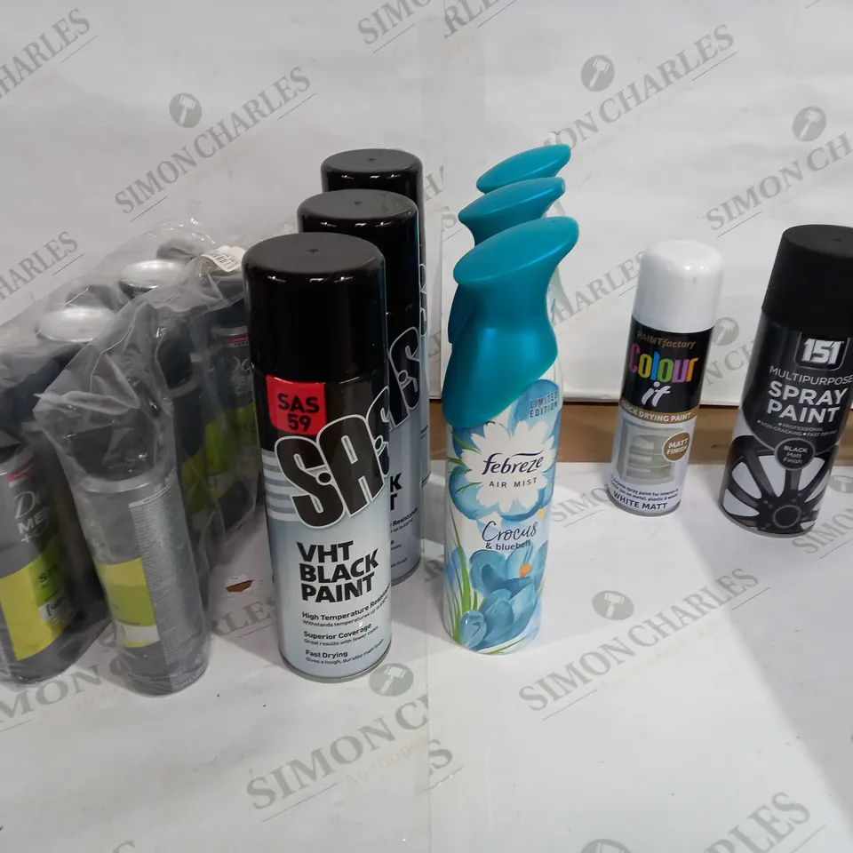 LOT OF APPROX 20 ASSORTED AEROSOLS TO INCLUDE BODY SPRAY, PAINT, AIR SPRAY ETC