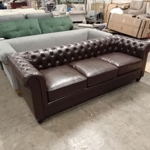 HAMPTON 3 SEATER CHESTERFIELD SOFA, ANTIQUE CHESTNUT PREMIUM FAUX LEATHER