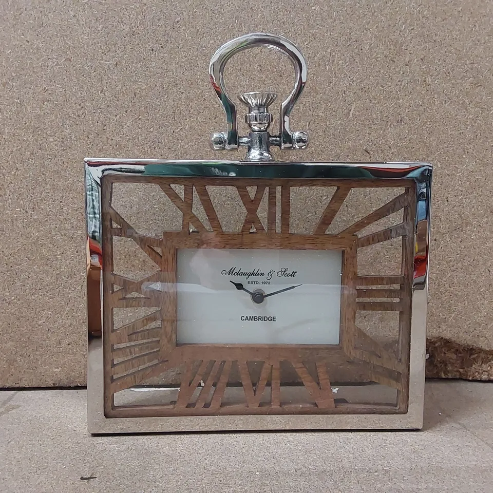 BOXED ROMAN NUMERAL MANGO WOOD QUARTZ MOVEMENT / CRYSTAL TABLETOP CLOCK 