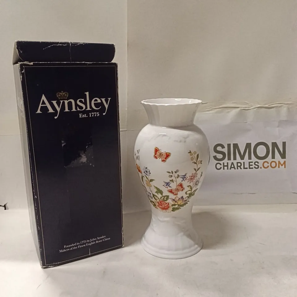 AYNSLEY PORCELAIN VASE WITH FLORAL BUTTERFLY DESIGN