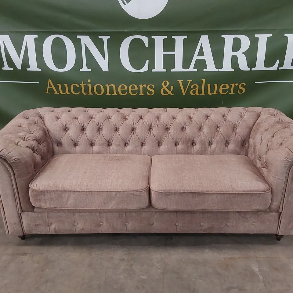 LAURA CHESTERFIELD FABRIC 3 SEATER SOFA - NATURAL  RRP £1849