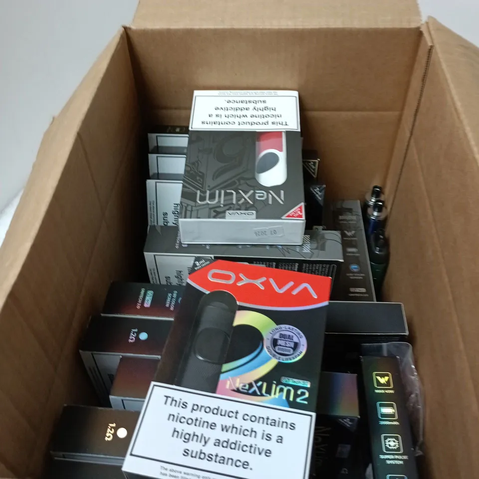 BOX OF APPROXIMATELY 20 ASSORTED ECIGS INCLUDING NEXLIM AND OXVA 