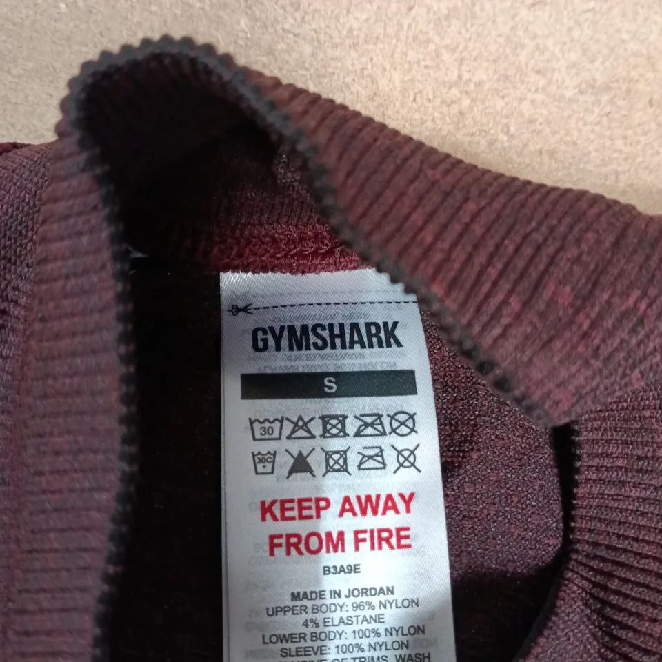 GYMSHARK LONG SLEEVE TOP – BURGUNDY, UK SIZE S