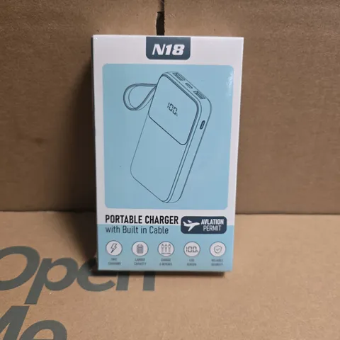 SEALED N18 PORTABLE CHARGER WITH BUILT-IN CABLE – 10000MAH
