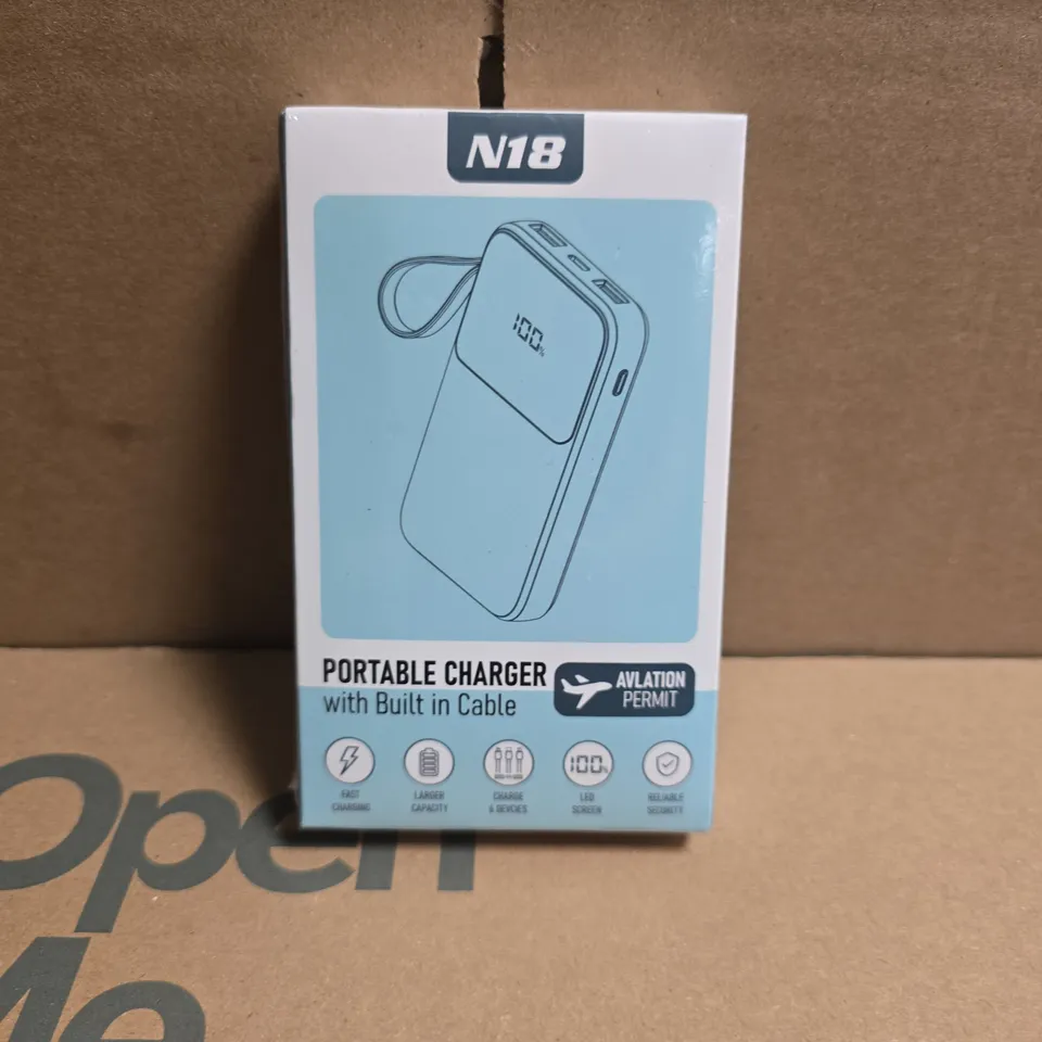 SEALED N18 PORTABLE CHARGER WITH BUILT-IN CABLE – 10000MAH